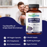 Extrait de pépins de raisin en marque blanche OEM, formule puissante 50:1, 95% de polyphénols, antioxydant, soutien immunitaire, capsules sans gluten pour adultes
