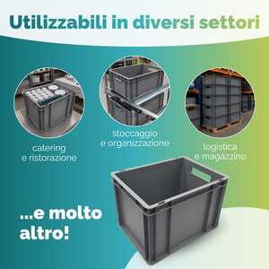 Multipurpose Plastic Storage <b>Box</b> 40x30x27 Cm Stackable Eurobox <b>Container</b> With Handles Grey Colour - Product Image 3