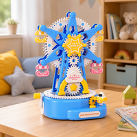 QS Puzzle Gear Ferris Wheel Music Box Gear Assembly Toy Electric and Hand Cranked Three Gear Rotating Model