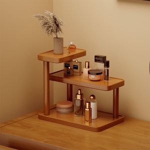 Organisateur de maquillage en bambou à 3 niveaux, support de rangement de bureau pour bijoux, cosmétiques et articles d'aromathérapie - Product Image 2
