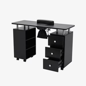 Table de manucure noire pour salon avec ventilateur, tiroir de rangement et étagère – Poste de travail beauté - Product Image 1