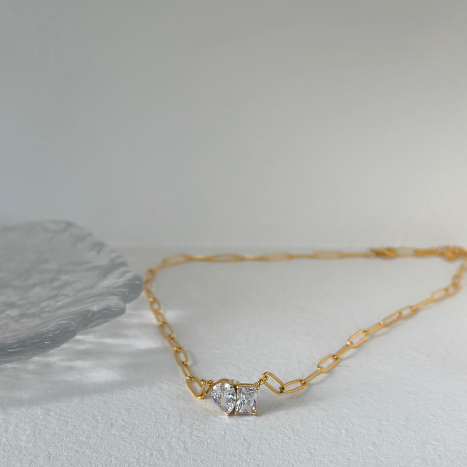 Colar E Sample Zircon Diamond Paperclip Necklace Stainless Steel Gold Plated Jewelry ...
