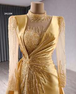 Abito da donna alla moda abito da sirena <span class=keywords><strong>con</strong></span> <span class=keywords><strong>spacco</strong></span> dorato a manica lunga a collo alto <span class=keywords><strong>con</strong></span> paillettes di lusso abito da sera <span class=keywords><strong>con</strong></span> strascico staccabile - Product Image 3