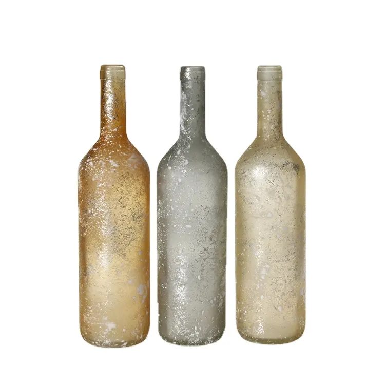 Plus populaire couleur de pulvérisation pilier givré bouteille de vin design en verre bougeoir pour la décoration