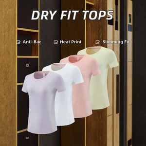 Camiseta de gimnasio de manga corta de malla Dry Fit con logotipo personalizado para mujer, Camiseta deportiva estampada informal para verano - Product Image 2
