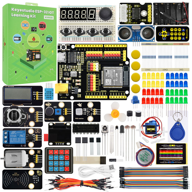 DIY ESP 32 IOT Learning Kit with ESP-32 PLUS Controller Board Coding Starter Kit for ESP-32 WROOM for Arduino Beginner