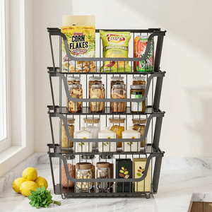 Paquete <span class=keywords><strong>de</strong></span> 4 Cestas Apilables <span class=keywords><strong>de</strong></span> Alambre para Organizar Armarios <span class=keywords><strong>de</strong></span> Despensa, Refrigerador, <span class=keywords><strong>Congelador</strong></span>, Almacenamiento <span class=keywords><strong>de</strong></span> Verduras, Patatas, Cebollas, Frutas - Product Image 2