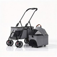 Poussette double pour animaux de compagnie à 2 niveaux, pour 2 chiens jusqu'à 60 lb, avec panier amovible, pliable, poussette de voyage à double étage, fenêtre en maille, double frein arrière