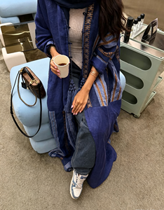 Hafizah Blauwe Open Abaya Chinese Knoop Kwast Detail Dubai Moslima Vrouwen Casual Losse Bescheiden Lange <span class=keywords><strong>Cardigan</strong></span> Met Hijab Groothandel - Product Image 4