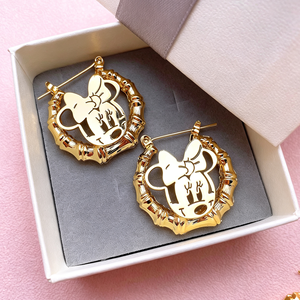 Boucles <span class=keywords><strong>d</strong></span>'oreilles en acier inoxydable personnalisées <span class=keywords><strong>Minnie</strong></span> Mouse, en bambou, plaquées or 18 carats, personnage de dessin animé, bijoux pour femmes - Product Image 4