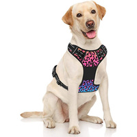Harnais de luxe pour chien à imprimé léopard, anti-traction, réfléchissant, en maille rembourrée, en nylon, avec poignée de contrôle réglable, pour chiens de petite, moyenne et grande taille