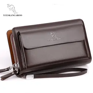 YUESKANGAROO Y001 Wholesale Solid Genuin Leather Luxury Designer Famous Brand Wallet And Purses For Men