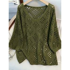 Women's Open Knit V-Neck Long Sleeve 100% Cotton <b>Pullover</b> <b>Sweater</b> - Product Image 3