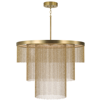 Lustre à franges moderne vintage glamour en laiton vieilli pour escalier, salon, villa, projet commercial haut de gamme
