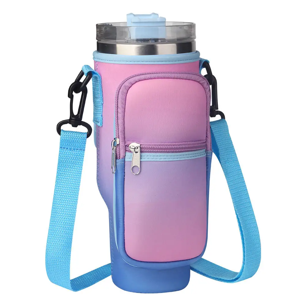 Custom 40oz Tumbler Neoprene Water Bottle Holder Pouch Adjustable Strap Water Bottle Carrier Bag with Phone Pocket