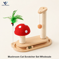 Ensemble de griffoirs pour chat en forme de champignon avec piste à balle et baguette à plumes, jouet multifonction en bois pour chats d'intérieur et chatons