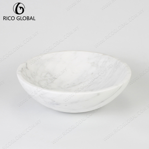 Lavabo Redondo de Mármol para Baño, Pulido, Blanco, de Montaje Sobre Encimera, Diseño Contemporáneo, con un Solo Orificio para Grifo - Product Image 3