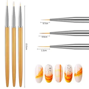 3 Pcs Gold Handle Pro Nail Art UV Gel Design Pen Polish Brush Dotting Drawing Line Nail Brush Tools
