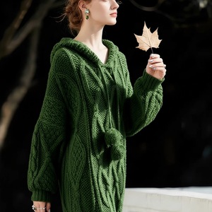 Damen Kapuzenkleid, locker geschnitten, Übergröße, Winter, gerades Midi-Strickkleid, Anti-Pilling, ODM, weich und warm - Product Image 2
