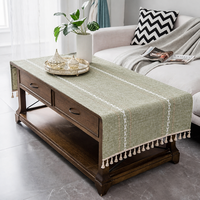 TY Chemin de table style vintage en tissu uni avec pompons - Décoration intérieure durable et éco-responsable