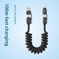 Kabel USB Pengisian Cepat 4 in 1 100W Desain Baru, Dapat Ditarik, Harga Murah, Kabel Transfer Data Premium untuk Ponsel