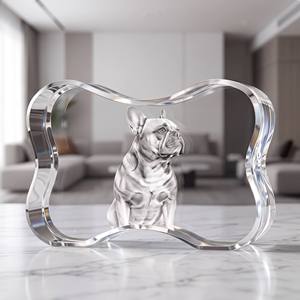 Souvenir personnalisé pour animaux de compagnie Small Bridge : Cadeau commémoratif en cristal 3D en forme d'os de chien horizontal pour les amoureux des chiens - Product Image 1