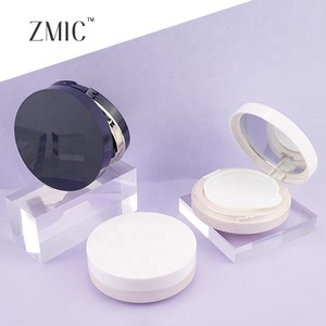 Boîte compacte ronde en plastique vide, monochrome noir et blanc, pour poudre et blush, avec double liner et coussin d'air, vente en gros - Product Image 3