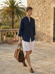 Camisa de Manga Larga con Cuello Mao, 100% <span class=keywords><strong>Lino</strong></span> Natural, Corte Informal y Relajado, Cómoda para Vacaciones al Aire Libre - Product Image 2