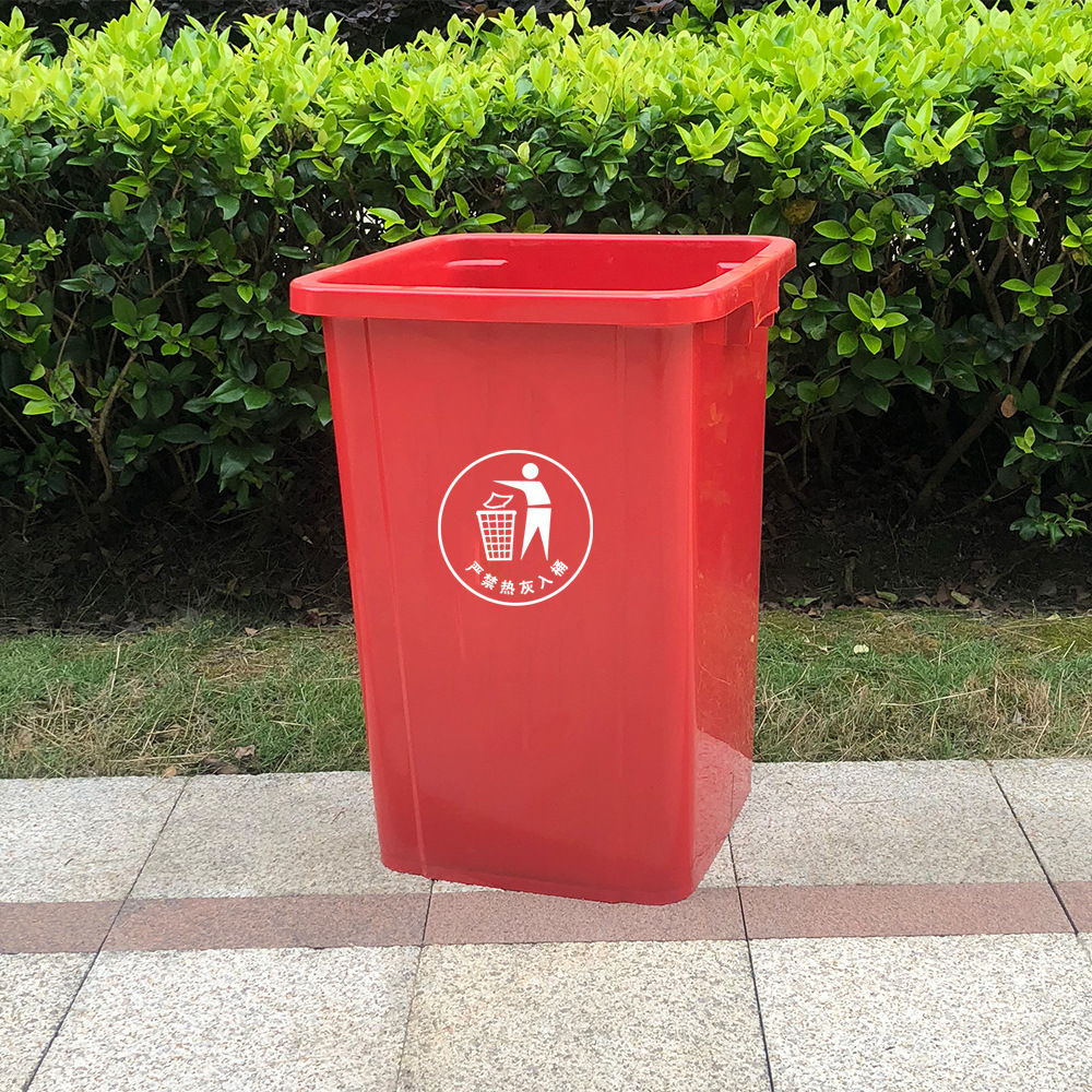 Red bucket printed with distribution label