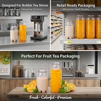 Grande boîte transparente en PET sans BPA avec couvercle à clip en aluminium pour café froid, jus, soda et autres boissons