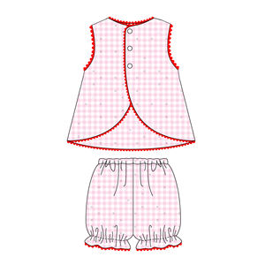 Completo per Bambine Personalizzato con Top Stampato a Fiocco e <span class=keywords><strong>Pantaloncini</strong></span> <span class=keywords><strong>Rossi</strong></span>, Set con Ricamo e Bordo Ric Rac in Cotone, <span class=keywords><strong>Outfit</strong></span> per il 4 Luglio - Product Image 3