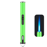 Nouvelle flamme bleue lumineuse droite à la longue barre flamant rose coupe-vent briquet Camping cigare torche briquet Logo personnalisé briquet