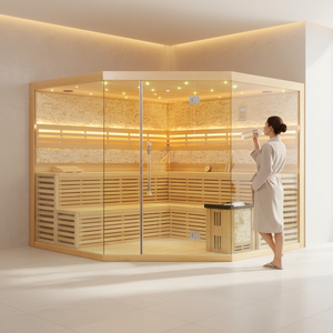 ห้องซาวน่ามุมในร่มขนาดใหญ่สำหรับห้องอบไอน้ำแบบเปียกทำจากไม้เนื้อแข็ง - Product Image 1