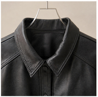 Veste en cuir de mouton noir vintage pour femme, col à revers, poches plaquées, veste courte en véritable peau de mouton