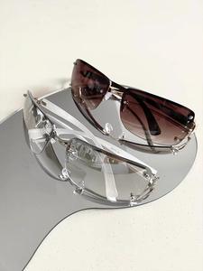 Lunettes de soleil de luxe unisexes 2024 Super Personality sans monture, ornées de diamants, carrées blanches, protection UV400 - Product Image 2