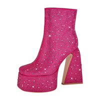 Bottines strass à bout carré pour femmes chaussures confortables en PU à talons épais