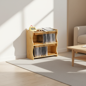 Supports de rangement empilables en bois personnalisés pour <span class=keywords><strong>CD</strong></span>, étagère de présentation complète pour <span class=keywords><strong>CD</strong></span>, organisateur de <span class=keywords><strong>CD</strong></span>/DVD en bambou, boîtes de rangement avec pieds en caoutchouc - Product Image 3