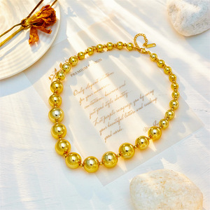 European American Fashion Gold Ball Bead Titanium Steel Clavicle Necklace Party Jewelry N1940 - Product Image 2