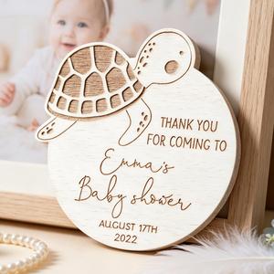Panneau en bois gravé au laser personnalisé tortue marine, cadeau de remerciement pour baby shower, souvenir de fête avec nom et date - Product Image 3