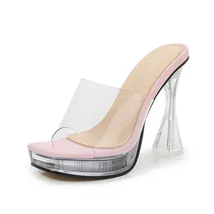 Sandalias de tacón de aguja para mujer y mujer, zapatos de 12CM, talla grande 35-43 #, sandalias de raíz de cristal transparente, superventas