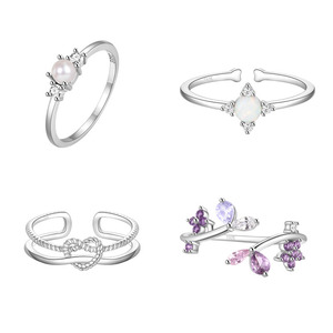 CANNER Classic Flower <b>Adjustable</b> 925 <b>Silver</b> ZirconTwo Layer <b>Ring</b> for Girl - Product Image 1