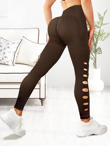 Pantalones de Yoga sin costuras de cintura alta para mujer, mallas de Fitness para levantamiento de glúteos de melocotón, pantalones deportivos sólidos de diseño hueco para uso en el gimnasio - Product Image 5