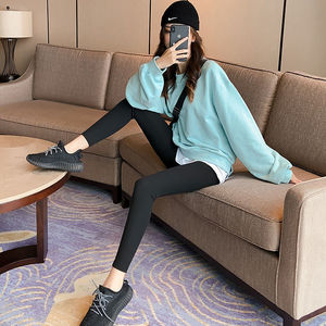 Pantalon long décontracté gris en tricot respirant <span class=keywords><strong>doublé</strong></span> <span class=keywords><strong>polaire</strong></span> thermique pour <span class=keywords><strong>femme</strong></span>, <span class=keywords><strong>taille</strong></span> haute amincissante et élastique, collection automne-hiver - Product Image 3