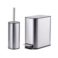 Ensemble poubelle et brosse de toilette ronds modernes en nickel satiné, poubelle en acier inoxydable à ouverture supérieure avec couvercle amovible WBS153