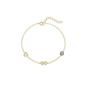 Nuovo bracciale in argento Sterling 925 figura otto con <span class=keywords><strong>nodo</strong></span> e cuore placcato in oro con zircone gioielli alla moda per le donne - Product Image 1