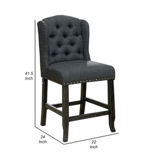 Bega 24 Inch Counter Height Modern Adjustable Wingback Tufted Smooth Gray Wood Base Chair Set of 2 for Home <b>Bar</b> & Dining - Product Image 2