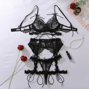 Lencería nupcial de encaje floral con volantes, conjunto de lencería de 3 piezas para despedida de soltera, para la novia, noche de bodas, luna de miel - Product Image 6
