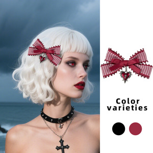 Gótico <span class=keywords><strong>Punky</strong></span> estilo Plaid cinta arco pinzas para el cabello para niñas dulces y frescas accesorios para el cabello - Product Image 6