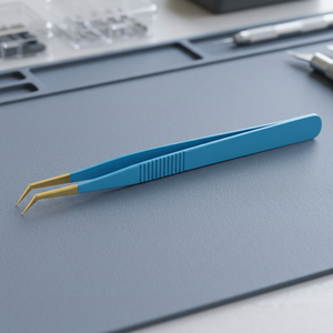 Blue U-Shaped <b>Eyelash</b> Tweezers With Gold Tips Metal <b>Reusable</b> Beauty Tool For <b>Eyelash</b> Extension - Product Image 2