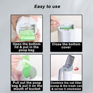 Suministros de limpieza rápida para mascotas, pala de arena para gatos de plástico portátil integrada, cuchara con bolsa y mango - Product Image 6